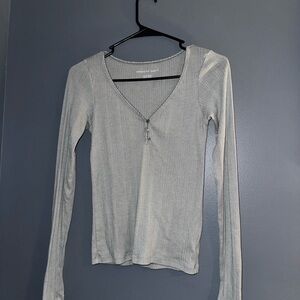 American Eagle Outfitters Green Ribbed Fitted Long Sleeve Top